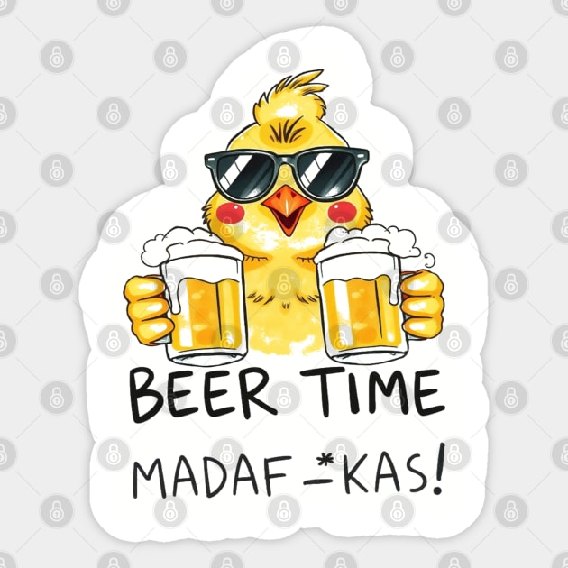 Beer Chick Tee - Clucking Good Brew Time - Funny Beer Chick Madafkas Sticker by OUTFITPAW